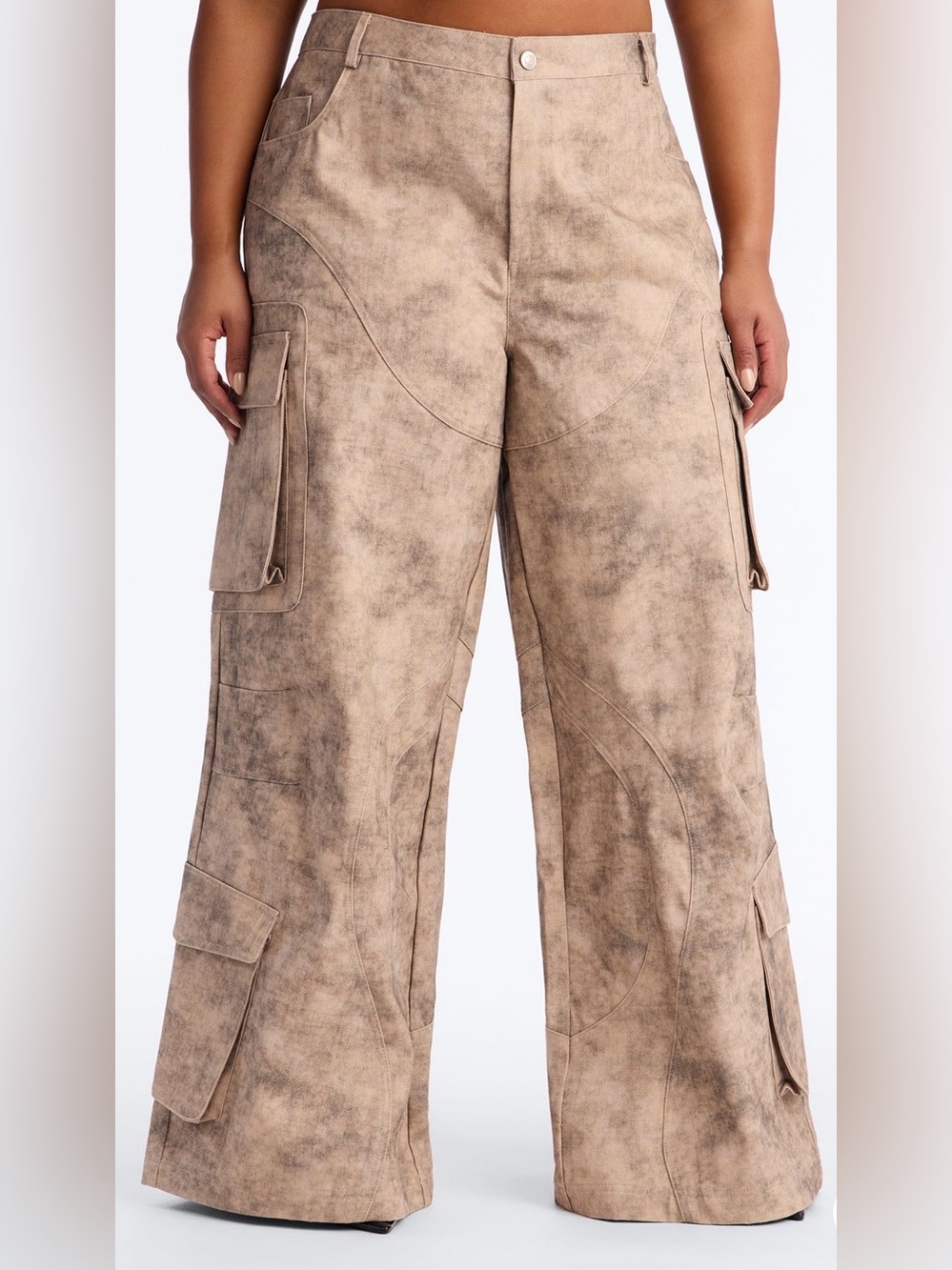Washed Taupe Cargo Wide-Leg Pants